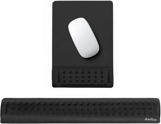 Keyboard Wrist Rest & Mouse Pad with Wrist Support Set, Memory Foam Ergonomic Wrist Pad for Computer Keyboard Laptop Wrist Rest, Arm Rest for Desk Accessories in Home Office School(Black)